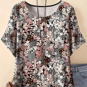Women's Plus Size Floral Print Summer Vacation Top Loose/Relaxed Fit Top 18W 22W